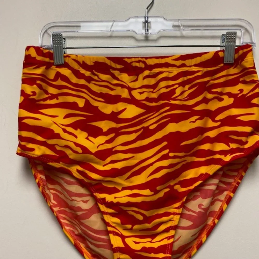 NEW 2 Piece Zebra Print‎ Fringe Accent Plus Size High Waist Swimsuit, size XXL